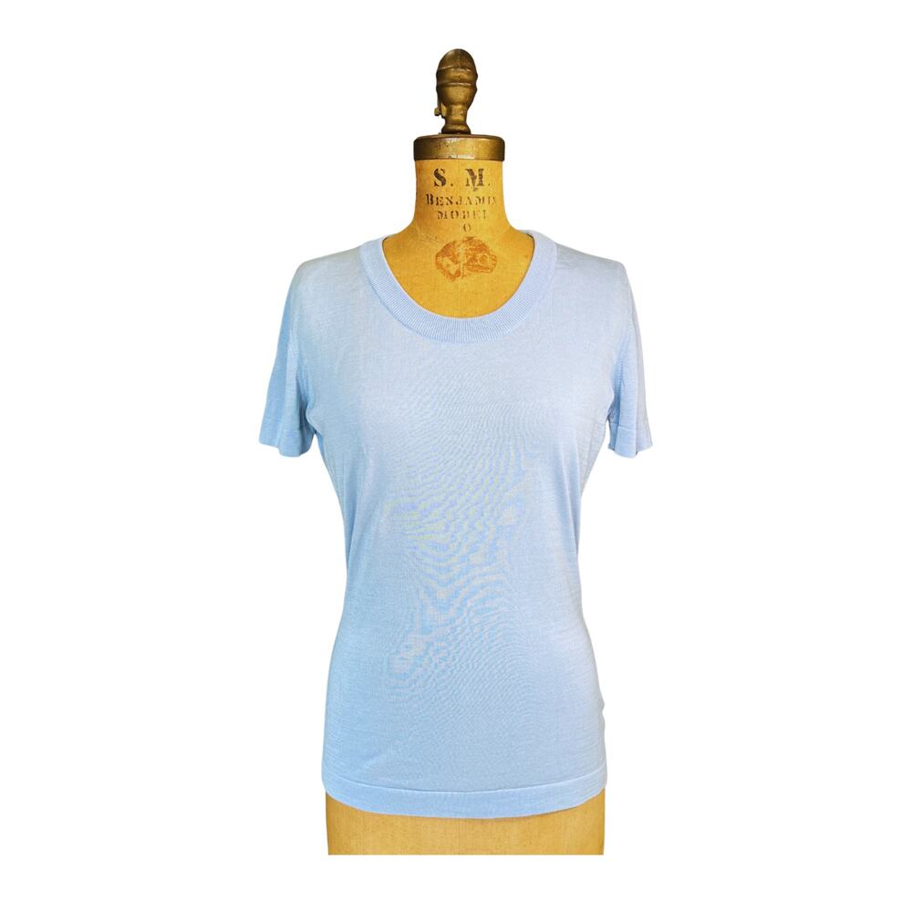 JUN ASHIDA 1990s Vintage S Pale Blue Fine Knit Short Sleeve Top